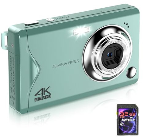 Cámara digital, cámara fotográfica 1080 FHD, cámara compacta de 48 MP, cámara digital AutoFocus 4K con tarjeta de 32 GB, portátil con zoom digital de 16 aumentos, para adolescentes, adultos,