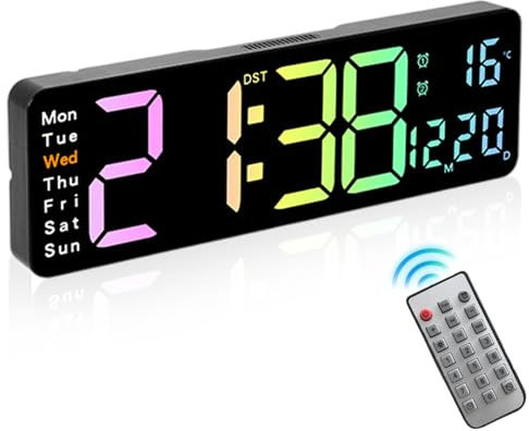 Focenat Horloge Murale numérique LED,Grande Horloge Numérique avec Télécommande,Horloge Murale Digitale à Luminosité Réglable,Réveil Mural LED avec Grand écran,pour Chambre à Coucher,Salon,Bureau