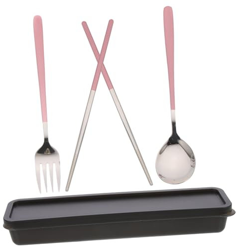 Mikinona 1 Satz Löffel Essstäbchen Set Picknick-besteck Wiederverwendbares Silberbesteck Tragbares Besteck Edelstahlbesteck Geschirr Für Den Außenbereich Rosa Edelstahl 304