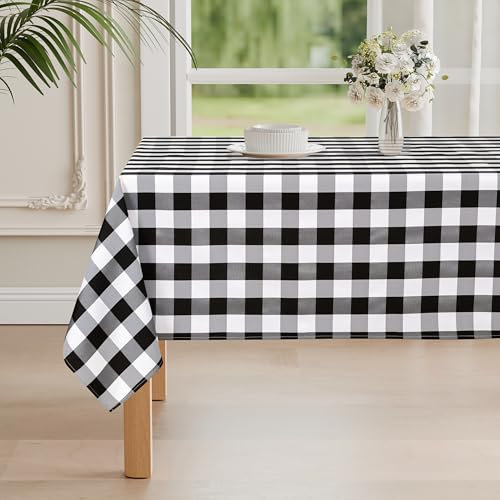 DWCN Nappe Rectangulaire à Carreaux Tissu Outdoor Résistant aux Intempéries Lavable Anti-Tache Jardin Imperméables pour Extérieur Pique-Nique Salle à Manger Fêtes Mariages, Noir et Blanc, 130x160cm