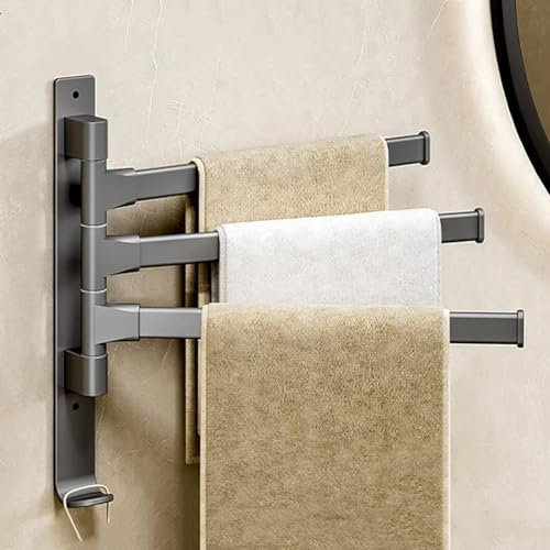 Handtuchhalter Wand ohne Bohren for Bad: 180°Drehung Badetuchhalter 3 Armig - Selbstklebend Handtuchstange for Badezimmer und Küche, grau
