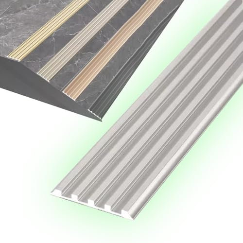 QSPNVFB Antidérapant Nez De Marche Profilé D'escalier, Aluminium Protecteur De Bord D'escalier Plate, 4cm/5cm Autocollant Baguette D’Angle De Protection(Silver,W 5CM (2))