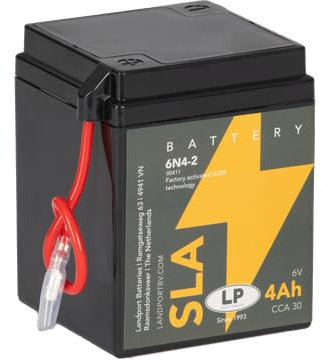 LANDPORT Batterie 6N4-2 SLA 6V 4Ah, 71x71x93mm, wartungsfrei kompatibel für Motorrad Aprilia, Honda, Suzuki, Yamaha