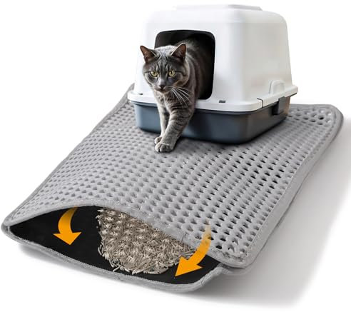 Katzenklo Matte, 60 x 40cm Katzenstreu Matte Doppellagig Katzenmatte Katzenklo Rutschfest Matte Katzenklo Unterleger für Toilette Wohnzimmer (Grau)