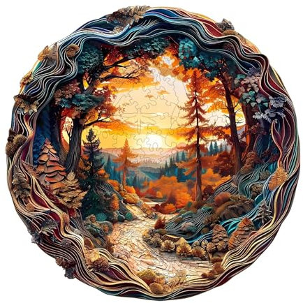KaayeeWood Wooden Jigsaw Puzzles-300 Pieces Winding road Unique Shape Wooden Puzzles for Adults, Challenge Wood Puzzles with Wood Box, Birthday Gifts for Family Friend(13.4 * 13.4in)