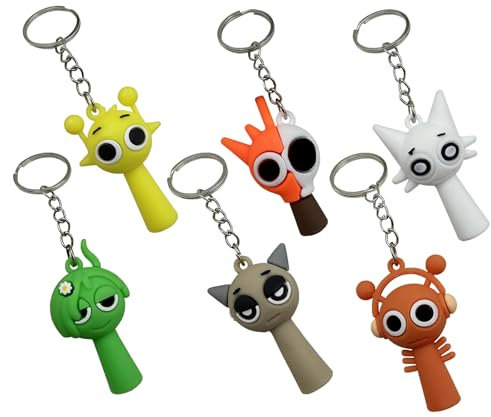 6 Stück Sprunki Spiel Charakter Schlüsselanhänger, Cartoon Schlüsselanhänger, süße Silikon Anhänger Schlüsselanhänger, Geburtstag Osterfeier Geschenke für Kinder & Erwachsene, Rucksack Zubehör Schlüss