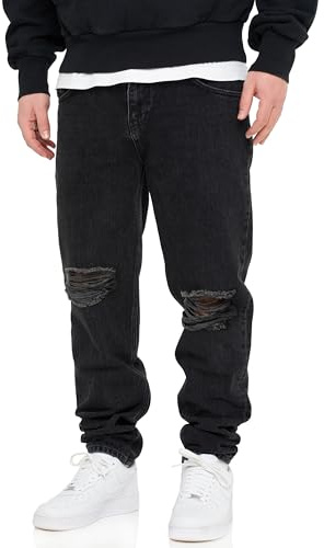 behype. Herren Jeans Ripped Tapered-Fit Jeanshose 100% Baumwolle Denim Baggy Hose Used Look Men's