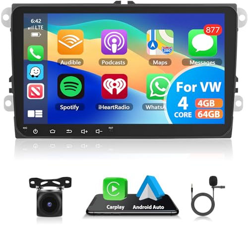 Motorsi 4+64G Autoradio für VW Seat/Skoda/Altea/Toledo/Leon/Altea XL mit Kabellosem Carplay/Android Auto, 9 Zoll Android Touchscreen Navi/WiFi/FM/RDS/SWC/Canbus/BT/EQ+AHD Kamera+Mic