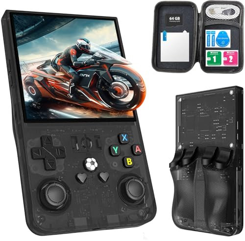 R36MAX Upgraded Retro Gaming Console,4.0 inch IPS Screen,Linux System with Professional RK3326 Gaming Chip, Retro Handheld Game Console Built-in 18000+ Games,4000mAh Large Battery (Transparent Black)