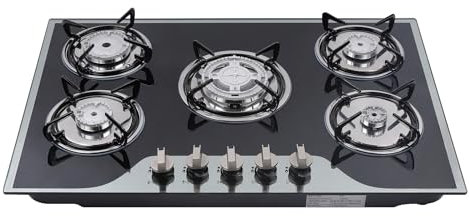 Built in 5 Burner Gas Stove Cast Iron Hob Burner Cooker Gas Hob Cooktop, 1472℉ High-temperature Toughening