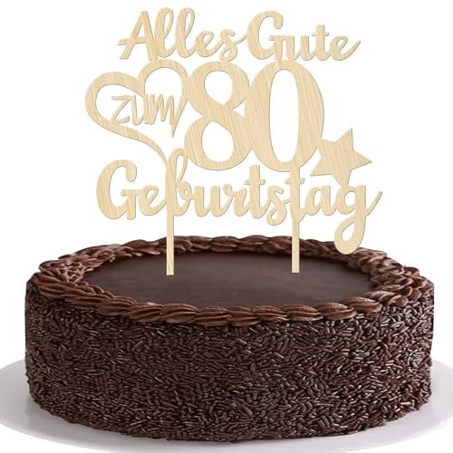 1 Stück Holz 80th Cake Topper Alles Gute zum Geburtstag 80 Jahre alt Tortendeko Prost auf 80 Kuchen Deko für Männer Frauen 80th Geburtstag Party Kuchen Dekoration