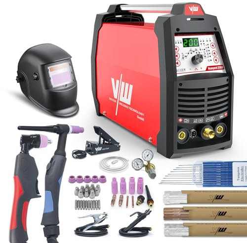 VECTOR WELDING Set saldatrice AC/DC TIG con taglierina al plasma, accensione RF New York 2500, MMA 170A, incl. casco, pedale e accessori, per alluminio, acciaio inossidabile, acciaio