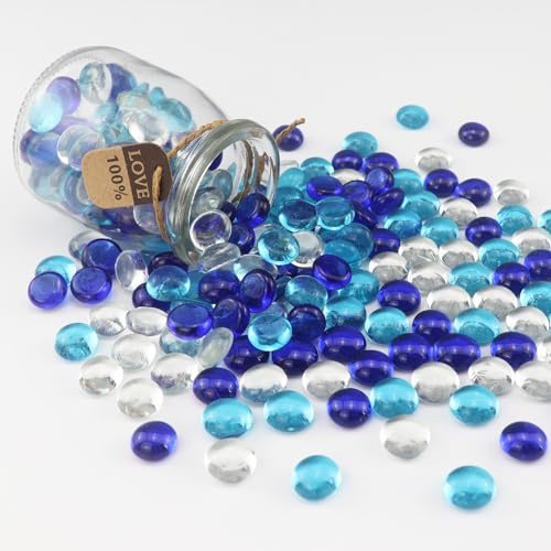 ginojex Perles en verre de 0,4 kg de couleurs mélangées pour remplissage de vase, gravier d'aquarium, billes en verre plat, pierres précieuses, galets, pierres d'aquarium, roches décoratives pour la