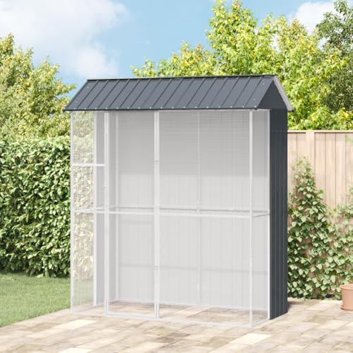 Massbinet Voliere Anthrazit 215x110x247 cm Stahl Industrieller Vogelkäfignischen-Stil