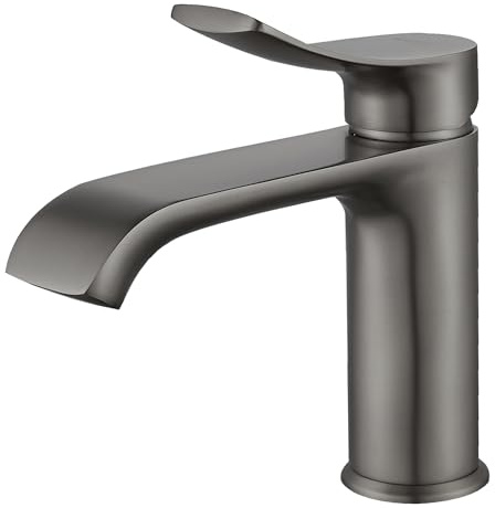 BELZ Wasserhahn Bad Messing, Einhebel Waschtischarmatur Gunmetal | Einloch Armatur, Wassersparend, Auslaufsicher, Leise, Langlebiges Messing, Warm Kalt Mischbatterie für Waschbecken Badezimmer