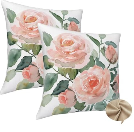 2er Set Kissenbezug 40x40 cm Quadratisch Sofa Kissen Rosa Kissenhülle, Weicher Kissenbezug Rose Dekokissen mit Verstecktem Reißverschluss, Couchkissen Pillow Case für Bett Stuhl Wohnzimmer Deko -J241