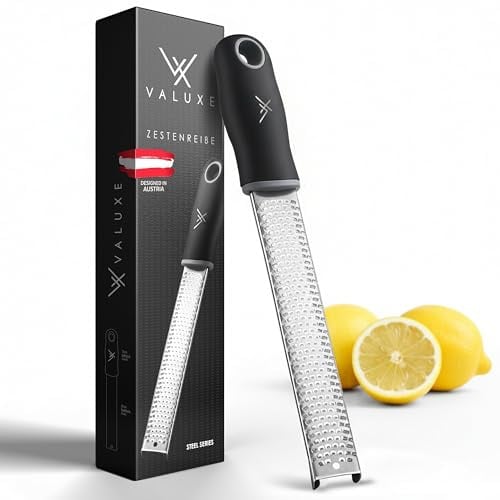VALUXE® Zester-Reibe mit scharfer Edelstahl-Klinge spülmaschinengeeignet | Küchenreibe für Parmesan, Muskatnuss & Ingwer - Cheese Grater, Zitronenreibe, Käsereibe, Muskatreibe, Parmesanreibe