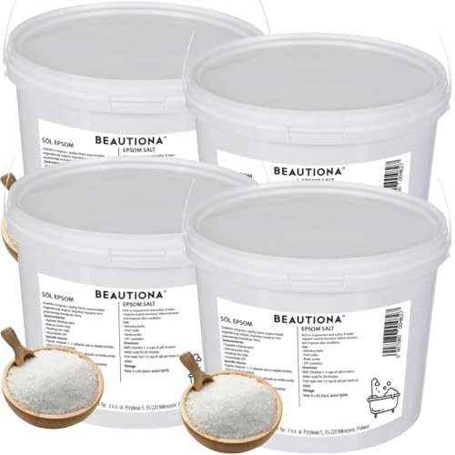 Epsom-Salz 4 kg (4x1 kg Eimer) – Reines Magnesiumsulfat Bittersalz | Natürliches Badesalz für Muskelentspannung, Regeneration, Detox & Hautpflege – 100% Rein, ohne Zusätze