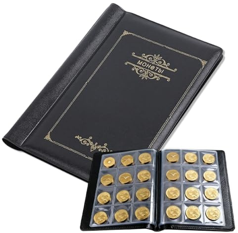 120 Stück Münzen Sammelalbum, 11,5x15,5 cm, Schwarz | Für 2 Euro Münzen bis 28mm, Mit Fallschutzklappe, Münzen Aufbewahrung Album, Geschenk für Münzsammlung