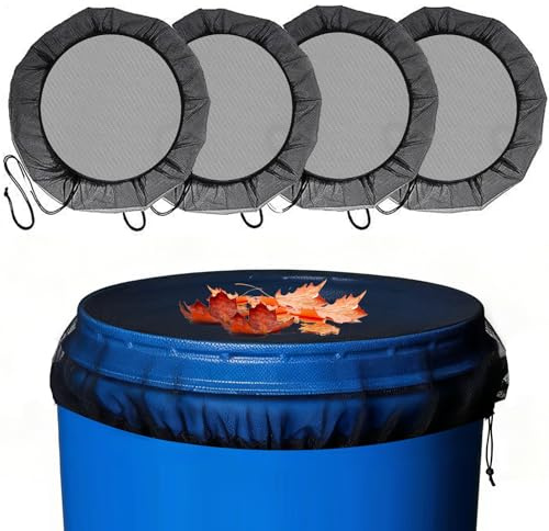 Nicewa 4 stycken 80 cm regntunna nät, täcker regntunna nät för löv | Polyestermaterial av hög kvalitet, justerbart regntunna med dragsnöre för skydd mot löv, skräp och insekter