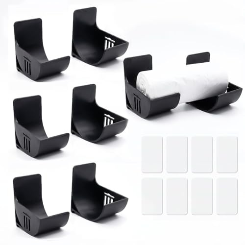 ZhuPu 4 Pairs Self-Adhesive Bag Dispenser, Wall Mounted Holder for Foil, Film & Bin Bags, No Drill Cabinet Organizer (Black)