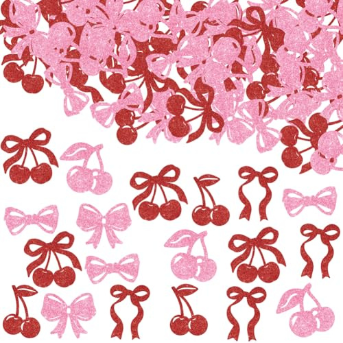 PRESSINART 300 Piezas 6 Estilos de Confeti de Lazo Rosa para Decoraciones de Mesa Confeti Rosa Rojo En Forma de Cereza con Lazo Pequeño de Papel Brillante para Decoración de Bodas Fiestas Maquillaj