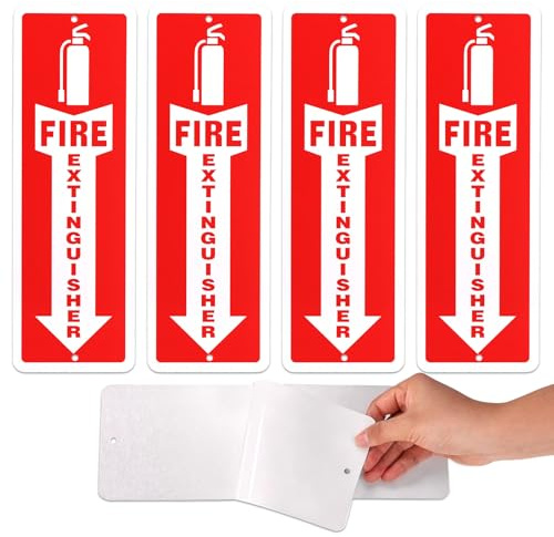 4pcs Fire Extinguisher Signs, 30x10cm/12x4in Weatherproof Self-Adhesive Fire Extinguisher Stickers Decals Labels Tags with Down Arrow Pre-Drilled for Business Office Indoor Outdoor Safety