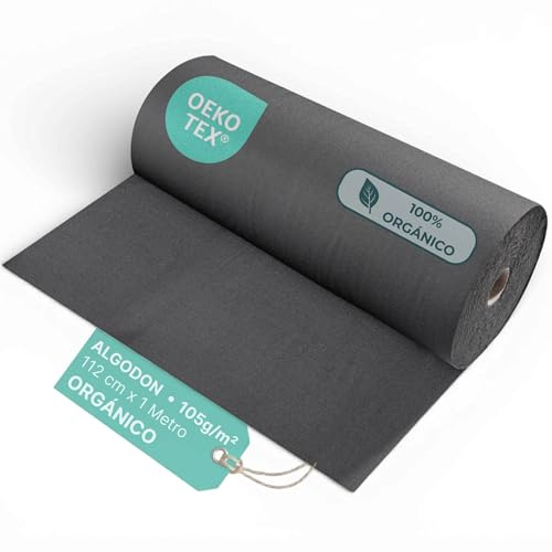 Entretela Termoadhesiva ALGODON ORGANICO 112 cm × 1 Metro - Tela para Costura 105 g/m² Ideal Cuellos, Puños de Camisa, Tejidos a Reforzar y Manualidades - Entretela Tejida para planchar (Negro)