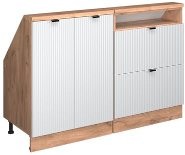 Vicco Küchenschrank für Dachschrägen R-Line, Weiß Riffel, 120 cm 2er Set, geeignet für schräge Wände und Variable Küchenmontage