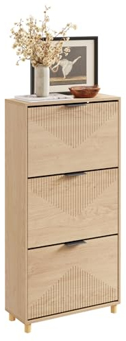 SoBuy Schuhschrank schmal 24 cm Holzoptik für Flur | Schuhregal mit großer Kapazität bis Größe 47, nordisches Design für Eingang und Familie, FSR213-N