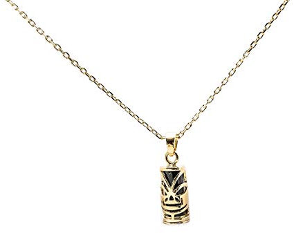 Tiki-Halskette, Amulett-Anhänger, kleiner Glücksbringer aus Tahiti, Kette 50 cm, vergoldet 750er Gold, inkl. Schatulle