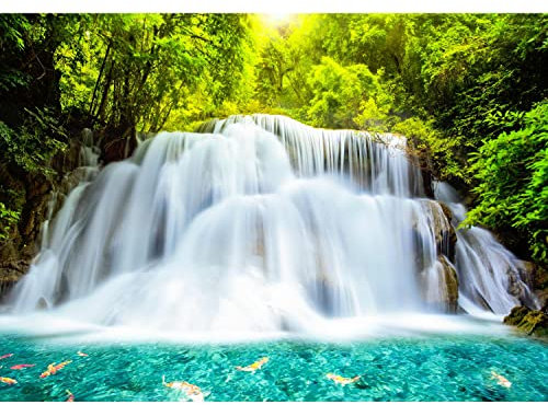 Runa Art Fototapete Wasserfall 3D 352 x 250 cm Vlies Tapeten XXL Moderne Wandtapete Wohnzimmer Schlafzimmer Grün Blau Weiss 9006011c