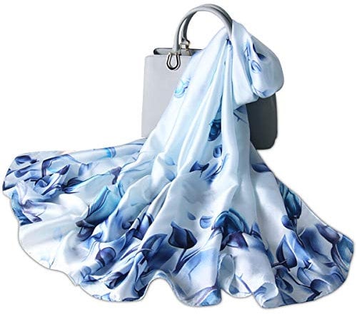 LumiSyne Seidenschal Damen Blume Gedruckt Muster Mode Eleganten Stil Warme Weich Seidentuch Lange Halstücher Sonnencreme Stola Ganzjährig
