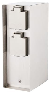 BOLD POWER Steckdosensäule Orio 10039, 2-fach, IP44, Eisen gebürstet, mit Zeitschaltuhr