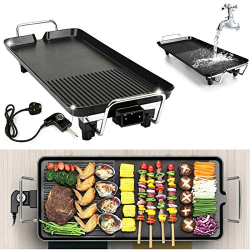 1500W Electric Smokeless BBQ Grill Indoor Teppanyaki Grills Versatile Griddle, Hot Plate w/Separate Adjustable Temperature Controller, Home Dinner Indoor Barbecue