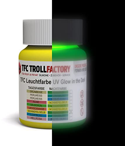 TFC Leuchtfarbe UV Glow In The Dark Tagesfarbe: RAL1016 schwefelgelb – Nachtfarbe: RAL6037 reingrün 100 g