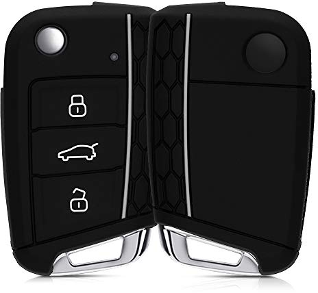 kwmobile Coque clé de Voiture Compatible avec VW Golf 7 MK7 3-Bouton Accessoire clé Voiture - Protection étui Souple en Silicone - Noir-Gris