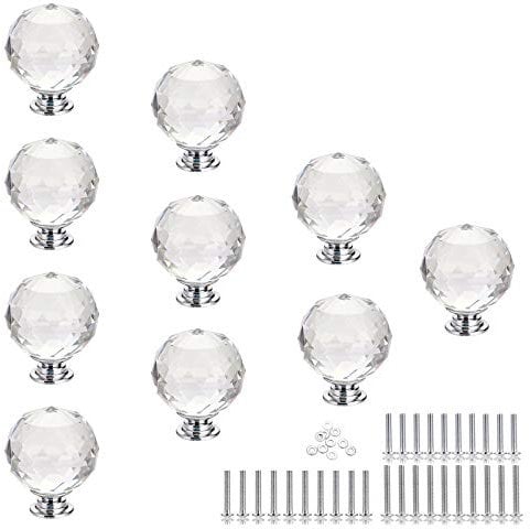 IGNPION 10X40mm Clear Crystal Glass Knobs Kitchen Drawer Door Knob Cupboard Pull Handle Hardware for Bedroom Furniture, Bedside Cabinet, Dresser Unit and Chest