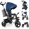 KIDIZ® Dreirad 5in1 Kinderdreirad mit Schubstange Lenksystem Stange ab 1 Jahr, Jogger vorwärts & Rückwärtsfahrt,Korb Tasche Getränkehalter Sonnendach Gummiräder Buggy Fahrrad Baby Klappbar, Dunkelblau