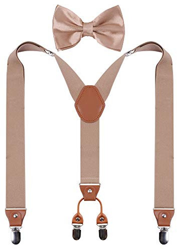 GUCHOL Hosenträger-Fliege für Damen und Herren, strapazierfähig, elastisch, breite Hosenträger, starke 4 Metall-Clips, verstellbar, Kahki, L