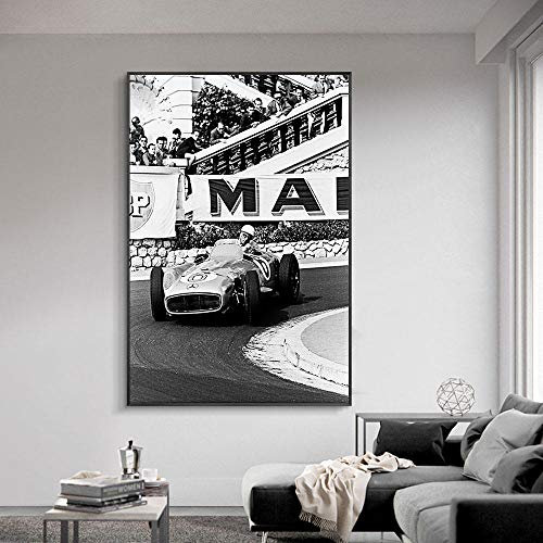 Artwork Posters Prints,Bilder,Stirling Moss 1955 Monaco Grand Prix Poster Leinwand Malerei Drucken Raum Dekor Wandkunst Bild, Für Wohnzimmer Dekoration, Plakate Für Schlafzimmer Wände Männer_60X80Cm