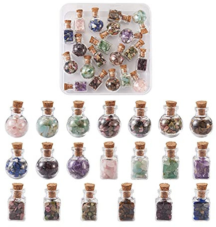 Cheriswelry 20pcs Gemstone Glass Wishing Bottles Reiki Crushed Chip Stone Set for Jewelry Making Home Decoration(2 Styles)