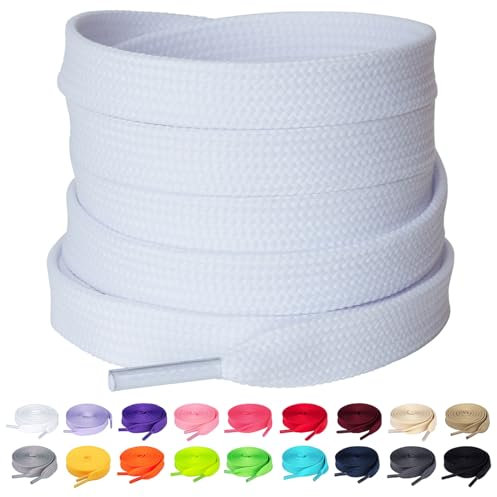 Olukssck 2 Paar Flache Schnürsenkel, 10 mm breite Reißfeste Schuhbänder für Sneakers, Sportschuhe, Turnschuhe, Freizeitschuhe, Pure Weiß, 120cm