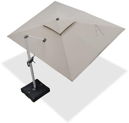PURPLE LEAF 2.7 X 3.65 M Garden Cantilever Parasol, Large Rectangular Overhanging Patio Umbrella with Crank Handle and Tilt for Balcony and Outdoor, Begie
