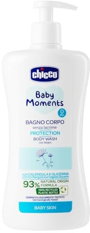 Chicco Baby Moments Body Wash Without Tears, Baby Bath Foam, with Natural Formula, with Calendula Extract, Emollient Properties, 0+ Months - 500 ML