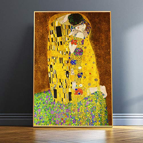 Jianghu Art Gustav Klimt Kuss Kunstdruck Auf Leinwand Weltberühmte Ölgemälde Reproduktion Wiener Secession Wandbild Dekoration 70x120cm (28x43in) Mit Rahmen