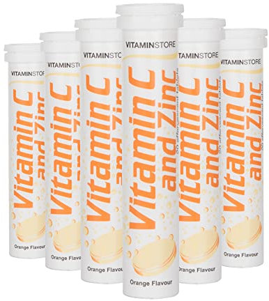 Vitamin Store Vitamin C and Zinc Effervescent Tablets, Orange Flavoured, Suitable for Vegans, 6 Packs of 20