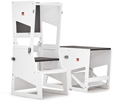 Bianconiglio Kids® Transformer HÖHENVERSTELLBAR: Der vielseitige Montessori-Lernturm, der Sich in einen Tisch, EIN Fußbrett und einen Schreibtisch verwandeln lässt - der einzige mit Höhenverstellung