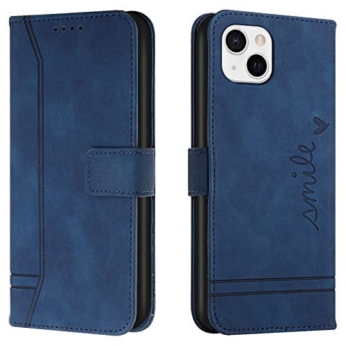 Lihondar Compatible with iPhone 13 Mini (5.4 Inch) Case, PU Leather Folio Wallet Flip Cover with Card Holder Magnetic Closure Kickstand [TPU Shockproof] Phone Case Cover for iPhone 13 Mini (Blue)