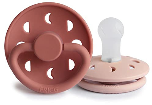 FRIGG Moon Phase Lot de 2 sucettes | Sucette en silicone | Sans BPA | Fabriqué au Danemark | Tétine Cerise Symétrique | (Blush/Powder blush, Taille 1 (0-6 Mois))